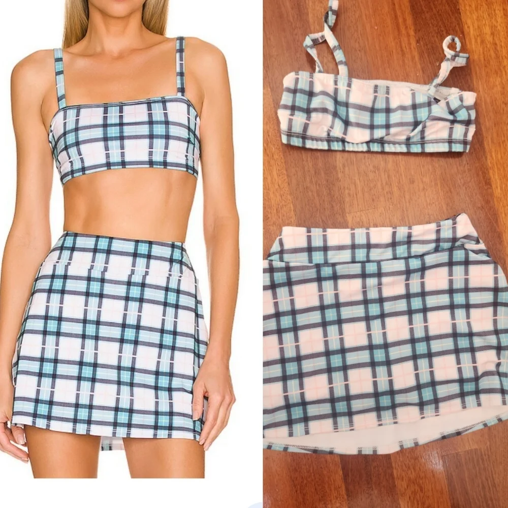 Revolve onezie blue plaid tennis pickleball set xs trade for alo